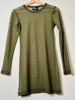 Basic Pleasure Mode Olive Green Mesh Long Sleeve Mini Dress Size 10